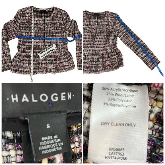 Halogen Blazer Womens Size 8 Zip Jacket Office Casual Old Money Tweed Ruffle - Picture 5 of 16